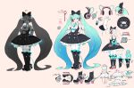  absurdly_long_hair absurdres aqua_bow aqua_hair aqua_neckwear argyle argyle_legwear bare_back bare_shoulders black_skirt bloomers boots bow bowtie cable character_sheet commentary facing_viewer framed_breasts frilled_skirt frills from_behind gloves gradient_hair hair_ornament hands_up hatsune_miku headphones highres hoop_skirt knee_boots lena_(zoal) long_hair magical_mirai_(vocaloid) multicolored_hair necktie neon_lights official_art short_necktie skirt smile thighhighs twintails underwear very_long_hair vocaloid white_bloomers white_gloves white_legwear 