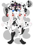  101_dalmatian_street 101_dalmatians 4_toes aged_up anthro black_body black_fur breasts canid canine canis collar dee_dee_(101_dalmatians) disney dizzy_(101_dalmatians) domestic_dog female fur hi_res mammal multicolored_body multicolored_fur nipple_piercing nipple_ring nipples nude piercing pussy srklmsama toes two_tone_body two_tone_fur white_body white_fur 