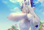  2019 anthro anus blue_hair breasts butt canid canine canis chelsea_(pearlhead) faceless_female female hair mammal nipples nude outside pussy qrichy solo standing tattoo thick_thighs wet wolf wrapped_condom 