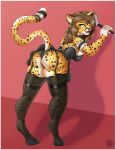  2019 absurd_res anthro black_nose black_spots bow_tie brown_hair butt cheetah clothing eyebrows eyelashes feather_duster felid feline female fur garter_straps green_eyes hair hi_res looking_at_viewer looking_back maid_uniform mammal nexcoyotlgt open_mouth panties pink_tongue raised_tail solo spots spotted_body spotted_fur spotted_tail tongue underwear uniform 