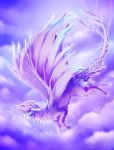  2019 ambiguous_gender awkitsu claws curved_horn digital_media_(artwork) dragon feral flying fur hi_res horn membrane_(anatomy) membranous_wings pink_body pink_fur scales scalie solo spines western_dragon wings 