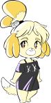  2018 absurd_res accessory alpha_channel animal_crossing anthro canid canine canis clothing domestic_dog female floppy_ears fur hair hair_accessory hi_res isabelle_(animal_crossing) mammal nintendo simple_background smile solo teevo transparent_background video_games 