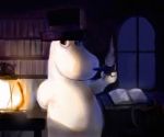  2007 ambiguous_gender anthro book bookshelf clothing detailed_background hand_behind_back hat hat_only headgear headwear inside johanleion lamp looking_aside moomin moominpappa mostly_nude pipe smoking solo the_moomins top_hat white_body window 