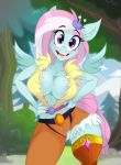  anthro anthrofied breasts cleavage clothed clothing equid equine feathered_wings feathers female jrvanesbroek kerfuffle_(mlp) looking_at_viewer mammal my_little_pony portrait prosthetic_leg pterippus purple_eyes solo tooth_gap wings 