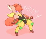  2019 anthro bottomwear bulge canid canine claws clothed clothing cosplay dio_brando eyelashes fiamme fur grin hair hi_res jewelry jojo&#039;s_bizarre_adventure mammal multi_tail multicolored_body multicolored_fur nintendo orange_hair orange_pawpads pants pawpads pok&eacute;mon pok&eacute;mon_(species) purple_eyes rebornisaac simple_background smile solo tan_body tan_fur video_games vulpix 