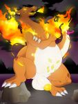 2019 3:4 3_fingers 3_toes absurd_res balls breath_powers claws cloud countershade_torso countershading crossed_arms detailed_background digital_media_(artwork) fingers fire fire_breathing flaming_tail flaming_wings foreskin gigantamax_charizard gigantamax_pok&eacute;mon half-erect hi_res horn humanoid_penis long_tail looking_at_viewer male mountain multicolored_body multicolored_scales nintendo nude orange_body orange_scales outside penis pok&eacute;mon pok&eacute;mon_(species) presenting presenting_penis red_sclera rock scales scalie sharp_claws smile solo spread_legs spreading standing toe_claws toes tongue video_games white_body white_claws white_scales wings yellow_body yellow_eyes yellow_penis yellow_scales yellow_tongue zi_ran 