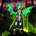  clothed clothing green_hair grin hair hair_over_eye humanoid male sharp_teeth smile solo standing teeth unknown_artist winged_humanoid wings 