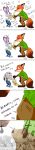  &lt;3 ... absurd_res anthro arzmx banana barefoot blush bodily_fluids bottomwear brown_body brown_fur canid canine clothed clothing comic dialogue dipstick_ears dipstick_tail disney duo erection eyes_closed fluffy fluffy_tail food fox fruit fully_clothed fur gloves_(marking) green_eyes grey_body grey_fur hi_res holding_food holding_object judy_hopps lagomorph leporid looking_at_another mammal markings multicolored_ears multicolored_tail nick_wilde orange_body orange_fur pants pink_nose plant purple_eyes rabbit red_fox scut_tail shirt simple_background spanish_text standing sweat sweatdrop tan_body tan_fur tenting text topwear translated white_background white_body white_fur zootopia 