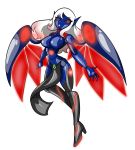  absurd_res blue_body breasts chaoscroc elf female glowing hair hi_res humanoid iona_itova machine not_furry robot rubber solo white_hair wings 