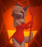  2019 anthro bloodline_(webcomic) breasts devil_costume female hi_res horn hyaenid mammal pitchfork solo tongue tongue_out tools vivian_(bloodline) w0lfmare 
