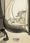  2019 ambiguous_gender baseball_bat bat_(object) bottomwear canid canine clothed clothing cub curtains cute_fangs disney duo_focus ears_back fox fully_clothed group hi_res holding_object inktober inside kneeling looking_at_another mammal nick_wilde pants pivoted_ears qalcove shirt smile topwear vertical_bar_eyes window young zootopia 