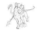  6_breasts 6_legs biobasher braided_hair breasts displacer_beast dungeons_and_dragons felid felid_taur female hair hi_res mammal mammal_taur melee_weapon monochrome multi_breast multi_leg multi_limb nipples nude polearm simple_background snout solo spear spikes taur tentacles weapon white_background 