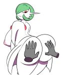  2019 big_breasts big_butt blush breasts butt colored disembodied_hand duo female greyscale hi_res huge_breasts humanoid komdog looking_back mega_evolution mega_gardevoir monochrome nintendo nipples not_furry pok&eacute;mon pok&eacute;mon_(species) slightly_chubby solo_focus standing video_games 