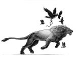  2019 ambiguous_gender avian bird felid feral fur group lantern lion male mammal pantherine paws simple_background tamberella traditional_media_(artwork) white_background 