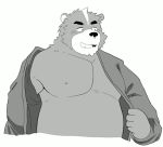  2019 anthro belly blush clothing humanoid_hands male mammal moobs nipples overweight overweight_male simple_background solo tiger_cub undressing ursid white_background 