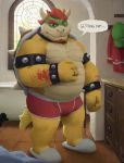  0rang3 2019 absurd_res anthro belly bowser bulge clothing detailed_background english_text hi_res humanoid_hands koopa male mario_bros nintendo overweight overweight_male scalie solo text underwear video_games 