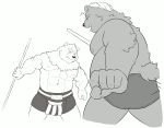  2019 anthro belly duo humanoid_hands male mammal moobs nipples overweight overweight_male simple_background tiger_cub ursid white_background 