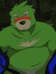  2013 anthro belly blush clothing fur green_body green_fur kougyou male mammal night outside overweight overweight_male solo underwear ursid 