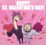  2026 andrew_(t0l0k) anthro black_clothing black_suit bouquet box_of_chocolates brown_hair candy chocolate clothed clothing collared_shirt cute_fangs dessert digital_media_(artwork) dress_shirt duo fangs felid flower flower_bouquet food footwear formal_wear giraffe giraffid hair hand_on_shoulder heart_symbol hi_res high-angle_view holding_object holidays horn i_love_you lion looking_at_viewer male mammal necktie open_mouth ossicone pantherine plant round_ears scott_(t0l0k) shirt shoes smile smiling_at_viewer suit t0l0k tail tail_tuft tan_body teeth topwear tuft valentine's_day white_clothing white_suit 
