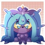  blue_eyes brown_background colored_sclera fangs highres looking_at_viewer mareanie no_humans open_mouth pokemon pokemon_(creature) solo spikes sunniiday two-tone_background white_background yellow_sclera 