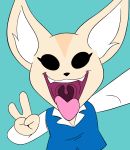  aggressive_retsuko anthro canid canine female fennec fenneko fox gaping_mouth gesture mammal mouth_shot open_mouth rookiex sanrio selfie tongue tongue_out uvula v_sign 