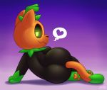  &lt;3 2019 acstlu ambiguous_gender animate_inanimate anthro butt felid feline flora_fauna food food_creature halloween hi_res holidays looking_at_viewer looking_back mammal nude pawpads plant pumkat rear_view simple_background smile solo 