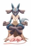  2019 absurd_res ambiguous_gender anthro blue_body blue_fur canid canine duo eyes_closed felid feline front_view fur hi_res legendary_pok&eacute;mon lucario mammal meditation mew nintendo pink_body pink_fur pok&eacute;mon pok&eacute;mon_(species) seyumei simple_background sleeping video_games white_background 