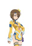  1girl :3 arms_behind_back bag breasts brown_eyes brown_hair china_dress chinese_clothes cleavage_cutout clothing_cutout dress game_cg hair_bobbles hair_ornament hand_on_own_hip long_sleeves norma_beatty official_art short_hair skirt small_breasts solo sphere_hair_ornament tales_of_(series) tales_of_asteria tales_of_legendia thighhighs thighs transparent_background very_short_hair yellow_dress yellow_skirt yellow_thighhighs 