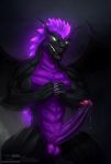  2017 absurd_res american_dragon:_jake_long anthro balls dark_dragon_(american_dragon) dragon dripping erection hi_res humanoid_penis male penis scalie smile smirk solo todex vein veiny_penis wings 