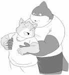  2019 anthro canid canine canis clothing domestic_dog duo fish hug hugging_from_behind humanoid_hands male male/male mammal marine overweight overweight_male shark shirt simple_background tiger_cub topwear white_background 