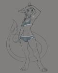 &lt;/3 2018 anthro athletic_shorts big_tail bodily_fluids bottomwear bra braided_hair bulge claws clothing collarbone dumbbell exercise eyebrows green_eyes gynomorph hair half-closed_eyes hybrid intersex midriff navel shorts solo sports_bra sweat toe_claws topwear tyroo underwear vrerki weights workout 
