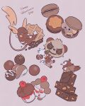  alolan_raichu alternate_color brown_theme brownie_(food) chocolate cookie cupcake cyndaquil fidough food food_focus happy_valentine highres macaron no_humans oharu-chan pancham pokemon pokemon_(creature) pokemon_focus shiny_pokemon simple_background slurpuff smile starly waffle 