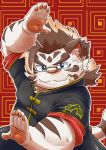  2019 amekomi_lover anthro blue_eyes clothed clothing eyewear felid fur glasses hi_res humanoid_hands licho_(tas) male mammal pantherine slightly_chubby solo tiger tokyo_afterschool_summoners video_games white_body white_fur 