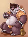  2014 anthro asian_clothing belly blush bulge canid canine clothing east_asian_clothing eclipsewolf eyewear fundoshi glasses hi_res humanoid_hands japanese_clothing male mammal moobs navel overweight overweight_male raccoon_dog solo tanuki underwear 