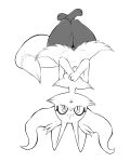  anthro box_(hajimeyou654) braixen chest_tuft dipstick_tail fangs female fluffy fluffy_tail hi_res inner_ear_fluff looking_at_viewer monochrome multicolored_tail nintendo pok&eacute;mon pok&eacute;mon_(species) solo tuft upside_down video_games 