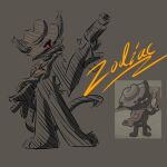 1:1 3_toes 4_fingers :< anthro arm_tuft bent_arm biped black_body black_ears black_fur black_tail bottomless bottomless_anthro bottomless_male brown_cowboy_hat brown_kerchief character_name clothed clothing colored digital_drawing_(artwork) digital_media_(artwork) domestic_cat facial_scar facial_tuft feet felid feline felis fingers full-length_portrait fur grey_background grin grinning_at_viewer gun handgun hat hat_only headgear headgear_only headwear headwear_only hi_res hip_tuft holding_gun holding_handgun holding_object holding_ranged_weapon holding_revolver holding_weapon ison_kreart kerchief kerchief_only long_tail looking_at_viewer male male_anthro mammal mewgenics monochrome mostly_nude official_art one_ear_up one_eye_obstructed portrait pose pupils ranged_weapon red_eyes reference_image revolver scar shoulder_tuft simple_background smile smiling_at_viewer smoking_gun solo standing stylized tail teeth_showing text toes tuft weapon zodiac_(mewgenics)