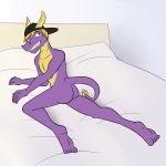  1:1 activision anthro anthrofied backwards_baseball_cap baseball_cap bed butt clothing dragon furgonomics furniture fuze hat hat_only headgear headwear hi_res male mostly_nude on_bed scalie seductive solo spyro spyro_the_dragon video_games western_dragon 