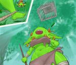 2025 breasts cage ear_piercing ear_ring exclamation_point feet female goblin green_body green_skin humanoid humanoid_feet humanoid_pointy_ears mario-grant midriff ms._nasbh'ke_(mario-grant) not_furry piercing plantigrade pointy_ears question_mark ring_piercing rope shortstack shortstack_female small_waist solo thick_thighs trap_(contrivance) under_boob wide_hips