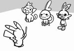  00freeze00 2019 :3 :d ambiguous_gender animated anthro barefoot black_and_white black_eyes buckteeth crossover fangs feral fur grookey lagomorph leporid long_ears mammal monochrome nintendo open_mouth pikachu pok&eacute;mon pok&eacute;mon_(species) primate rabbit rhythm_heaven rodent scalie scorbunny sharp_teeth simple_background sitting smile sobble standing teeth tongue video_games white_background white_body white_fur 