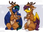 2025 airfly-pony animal_costume clothed clothing container cup digital_media_(artwork) duo equid equine eye_contact fan_character feral hasbro hi_res looking_at_another male mammal mug my_little_pony mythological_creature mythological_equine mythology pegasus reindeer_costume sitting talking_to_another talking_to_partner wings