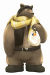  2014 anthro brown_body brown_fur fur grizzly_(shirokuma_cafe) hi_res male mammal overweight overweight_male scarf shimesaba551 shirokuma_cafe simple_background ursid white_background 