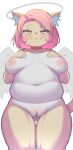 2025 absurd_res angel anthro areola big_breasts biped blush blush_lines breasts closed_smile countershade_fur countershade_torso countershading domestic_cat eyebrows feathered_wings feathers felid feline felis female fur genitals hair halo hands_on_own_breasts hi_res humanoid_genitalia humanoid_vulva mammal mouth_closed navel nipples nude pink_hair pink_nose pyu_ta08 short_hair simple_background slightly_chubby slightly_chubby_female smile solo tan_body tan_fur vulva white_background white_body white_countershading white_fur white_wings wings