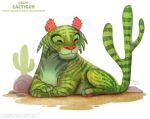  2019 ambiguous_gender cactus cryptid-creations eyes_closed felid feral flora_fauna humor mammal pantherine pawpads plant pun rock simple_background solo text tiger url visual_pun whiskers white_background 