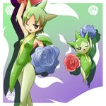  black_eyes flower gen_3_pokemon green_hair lowres moemon one_eye_closed pantyhose personification pokemon pokemon_(creature) rose roselia spiked_hair tenjou_ryuka 