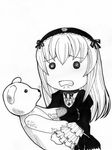  dress greyscale hairband long_hair monochrome parody rozen_maiden solo stuffed_animal stuffed_toy style_parody suigintou teddy_bear wings yokoyan yotsubato! 