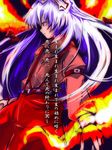  fujiwara_no_mokou iyo_(ichi_yo) profile purple_hair red_eyes solo touhou translated 