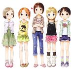  alternate_costume ana_coppola ankle_socks barasui blonde_hair blue_eyes brown_eyes brown_hair casual contemporary ichigo_mashimaro itou_chika itou_nobue kneehighs matsuoka_miu multicolored multicolored_clothes multicolored_legwear multiple_girls red_hair sakuragi_matsuri siblings sisters socks striped striped_legwear 