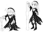  :d building_block closed_eyes dress greyscale hairband happy long_hair monochrome open_mouth parody rozen_maiden smile style_parody suigintou wings yokoyan yotsubato! 