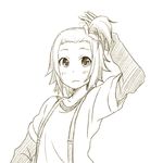  alternate_costume alternate_hairstyle casual k-on! monochrome short_hair side_ponytail simple_background solo suspenders tainaka_ritsu unyon 