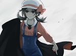 bad_id bad_pixiv_id brown_eyes brown_hair cape hat holding holding_poke_ball kotone_(pokemon) nokisita3412 overalls poke_ball pokemon pokemon_(game) pokemon_hgss smile solo 